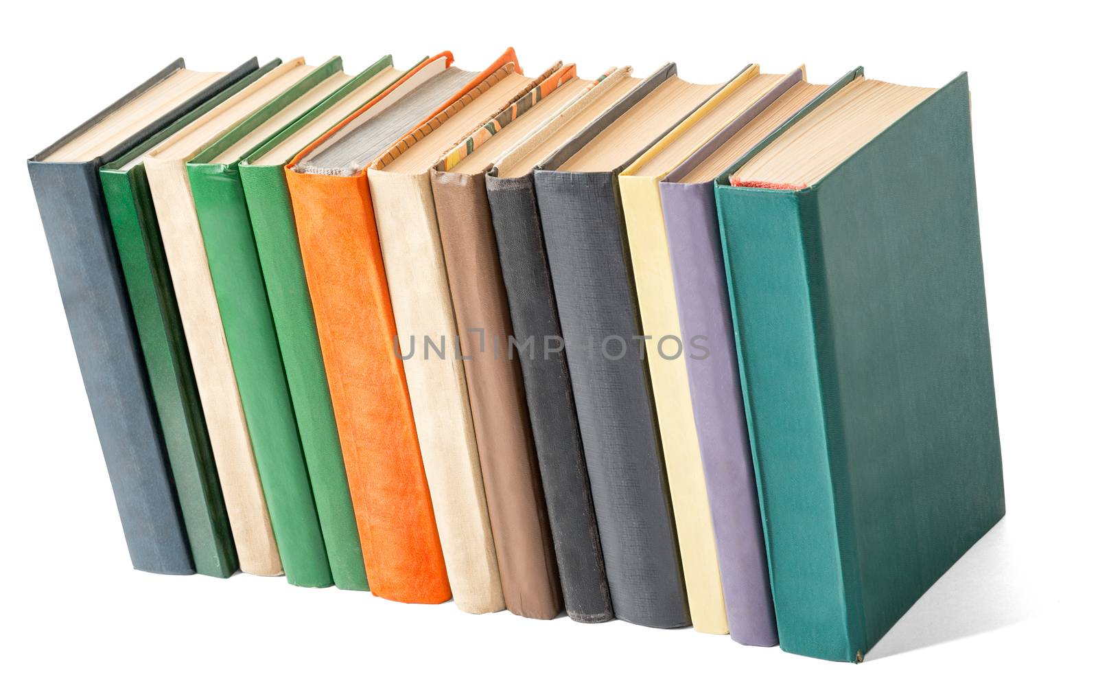 Set of colorful books isolated on white background, closeup