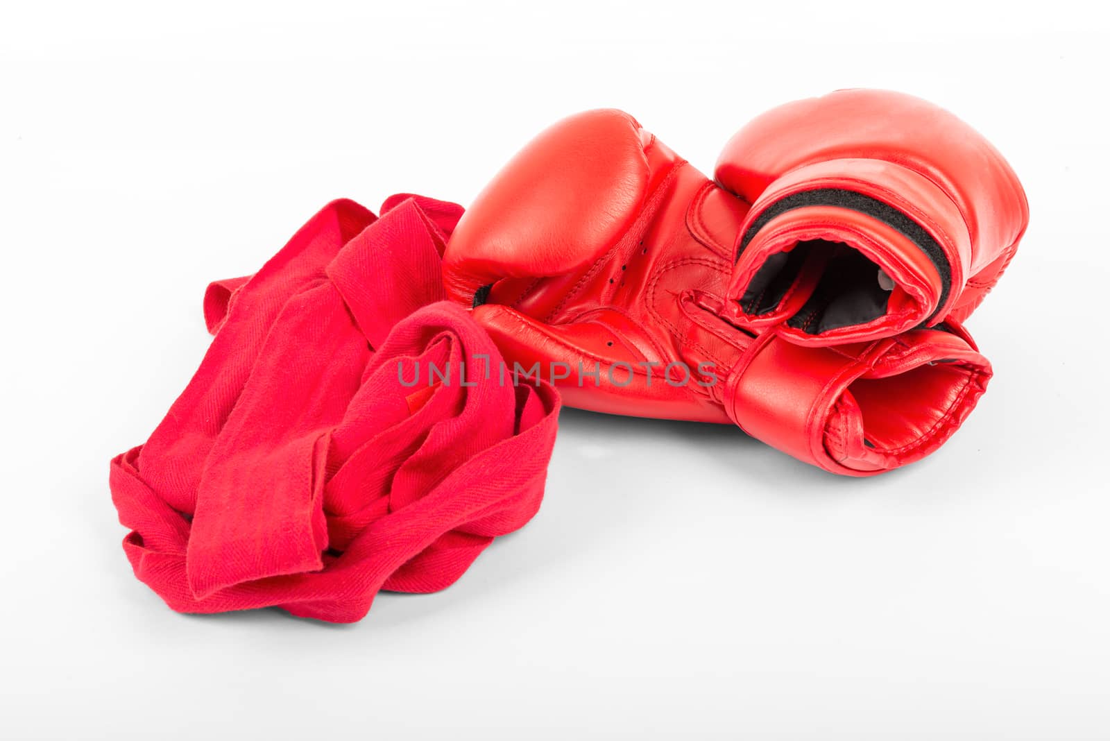 Boxing gloves with wrist wraps isolated on white background