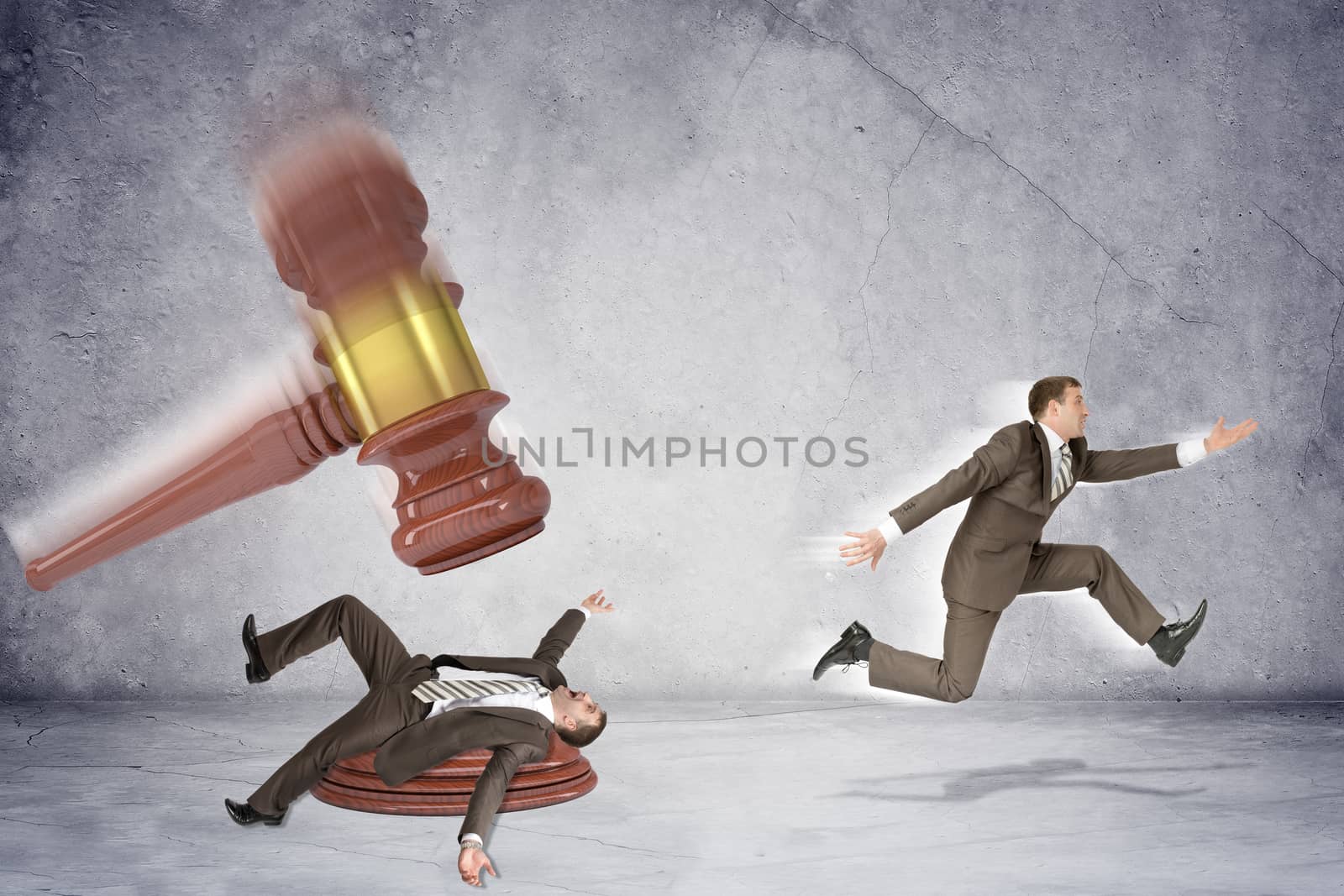 Inscribed gavel hitting businessman by cherezoff