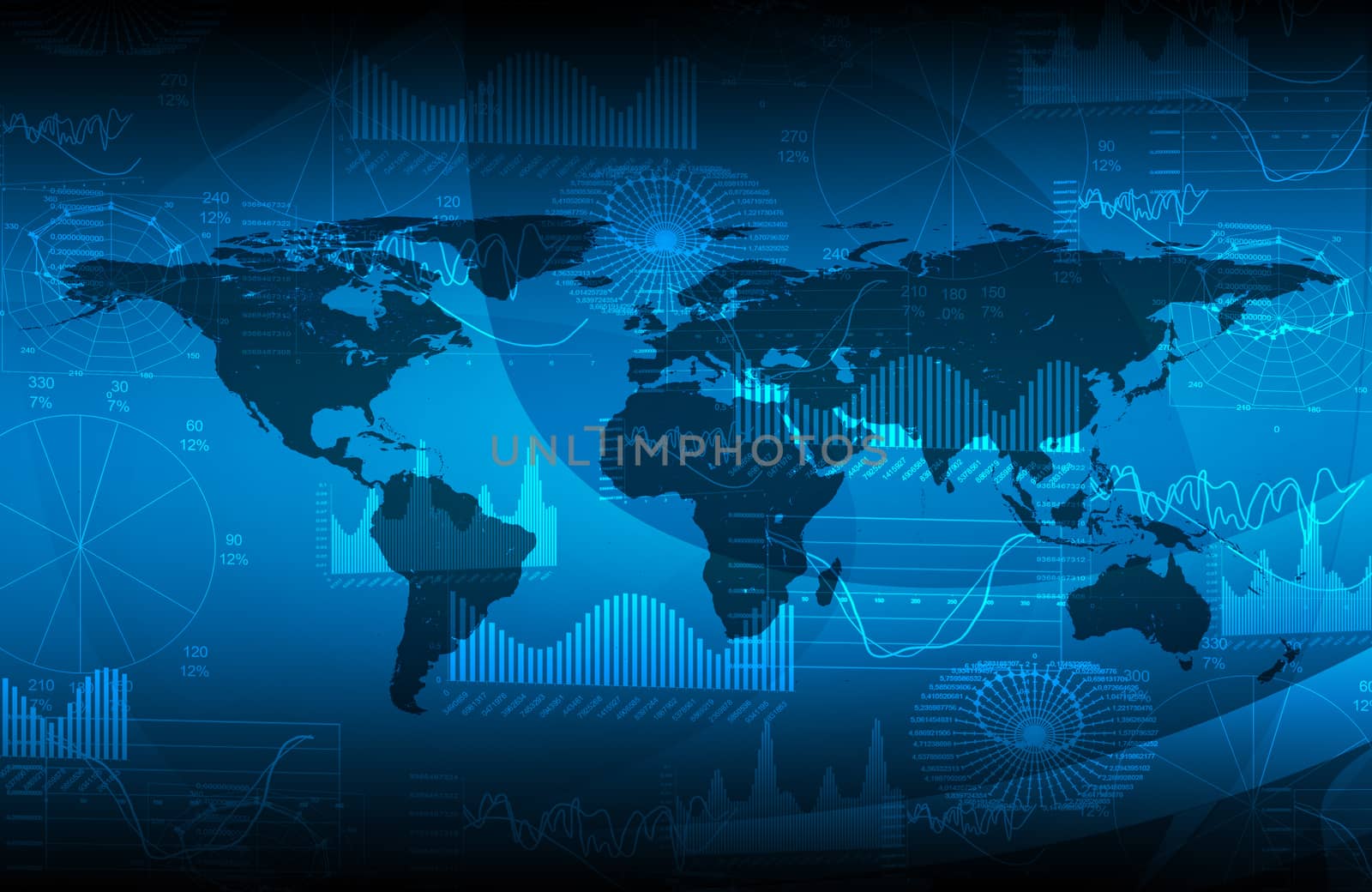 Background with world map and graphical charts, internet concept