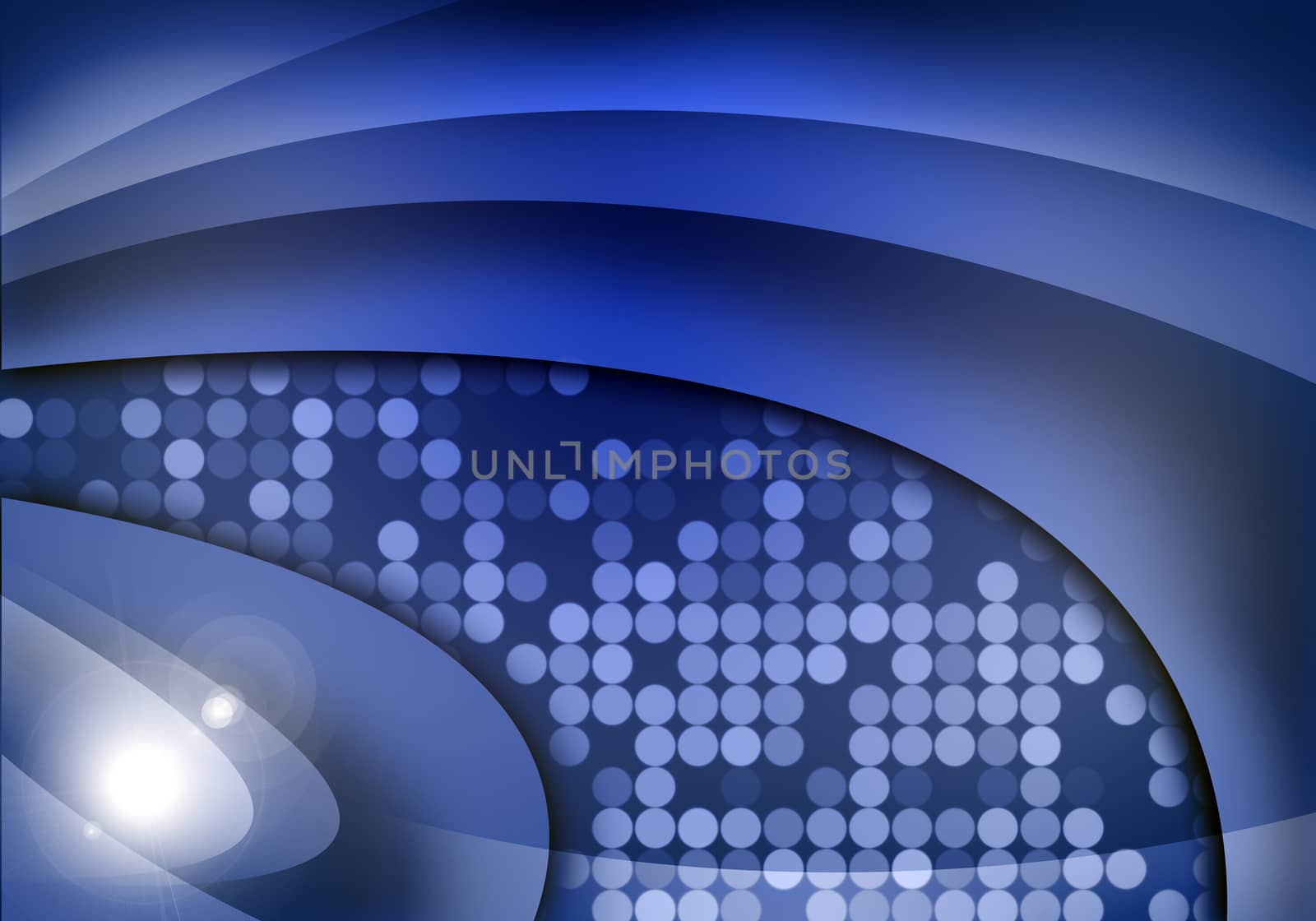 Abstract blue background with light spots and waves