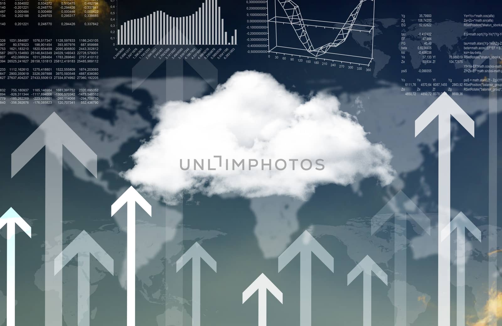 Background with cloud and arrows, internet concept