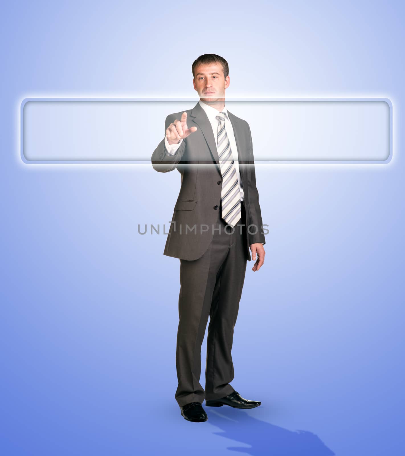 Businessman touching browser on holographic screen, internet concept