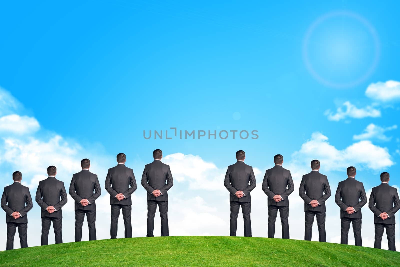Set of businessmen with crossed hands, rear view. Business concept