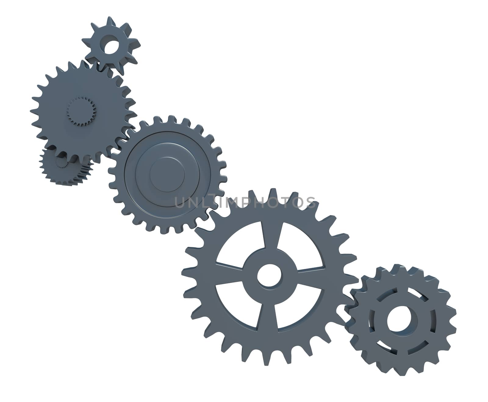Set of mechanical gears on isolated white background
