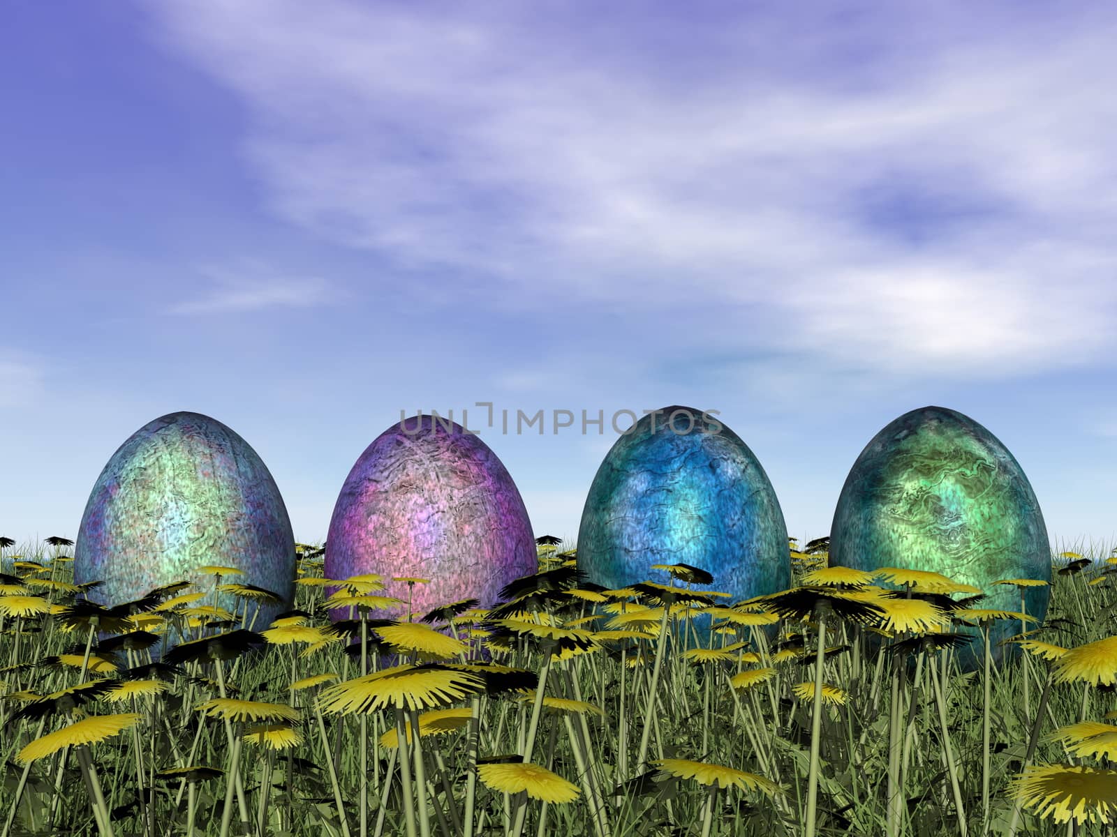 Colorful eggs for easter - 3D render by Elenaphotos21