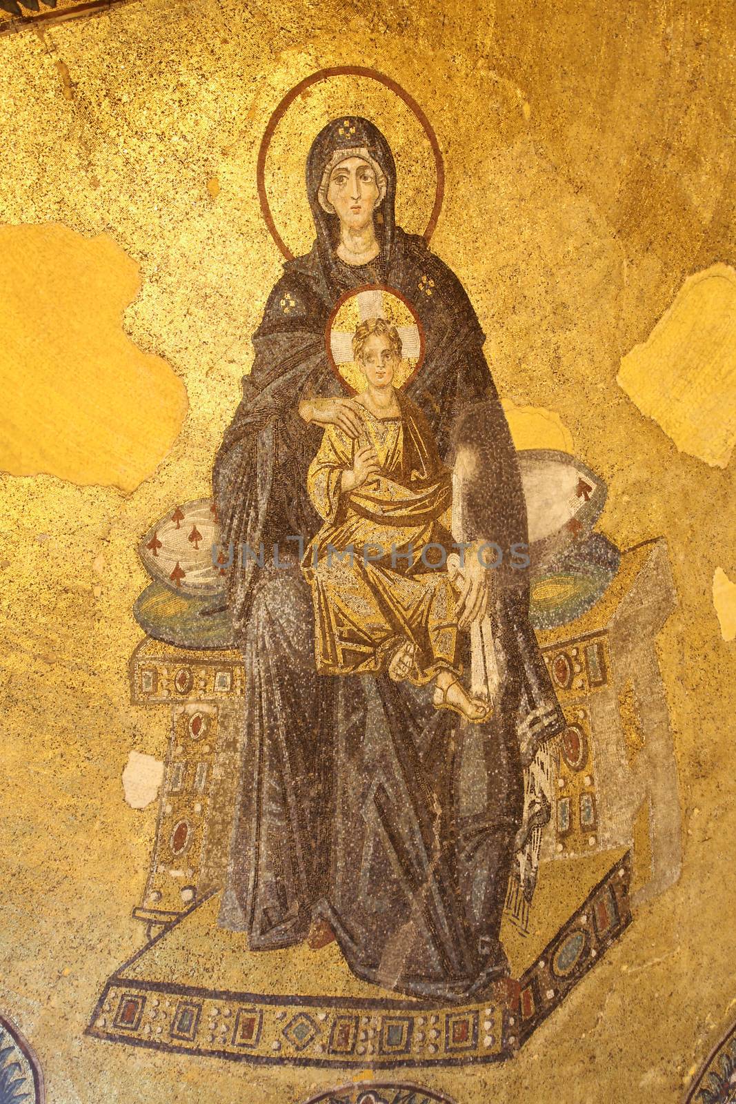 Apse mosaic of the Theotokos in Hagia Sophia Museum, Istanbul, Turkey