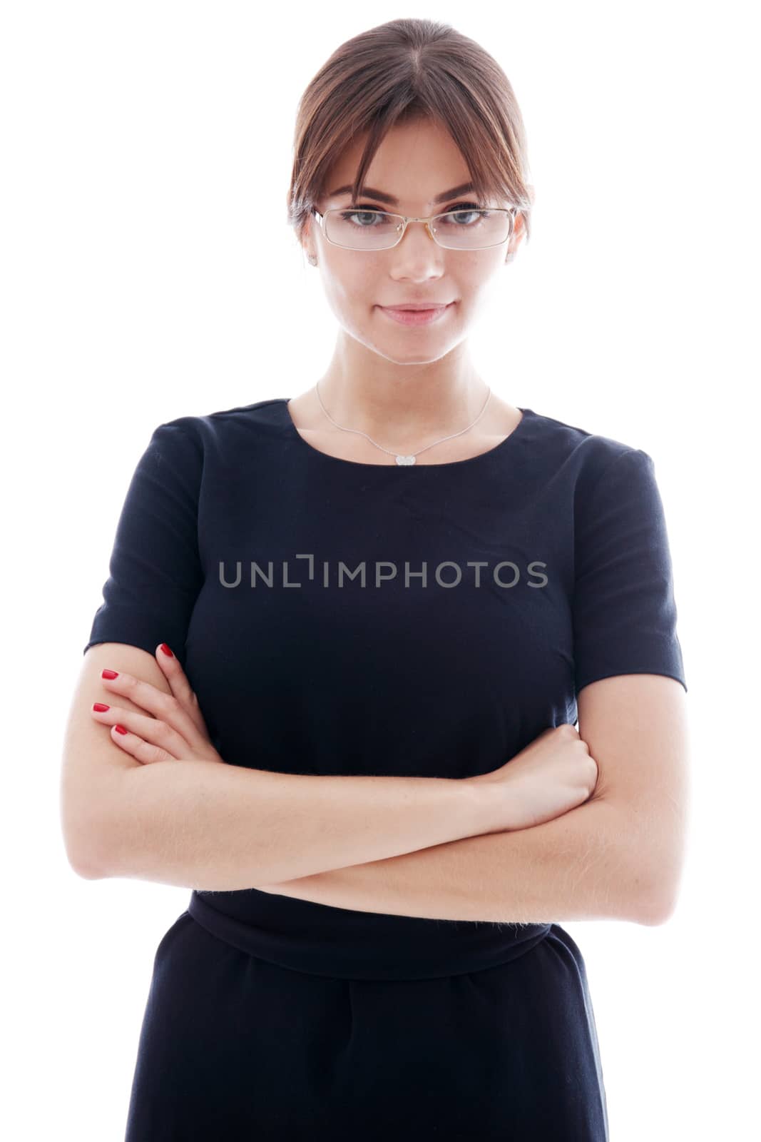 Portrait of young business woman isolated on white