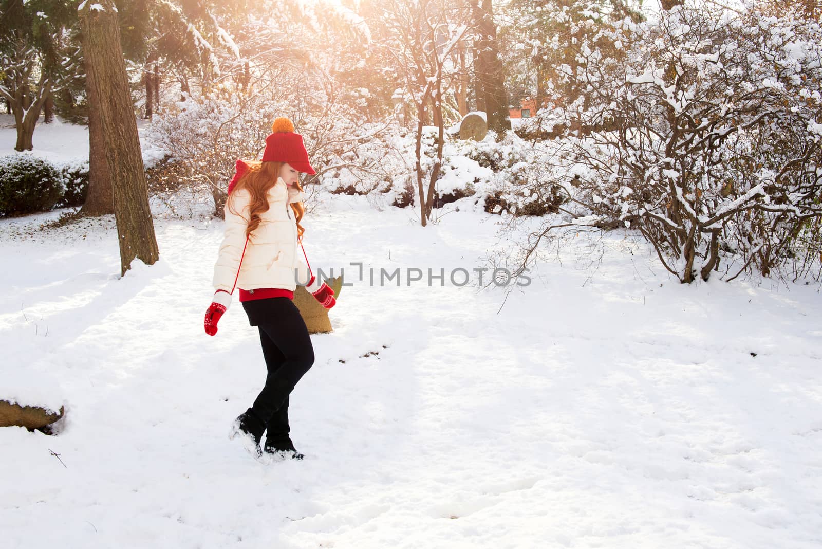 Beautiful young woman in the winter.