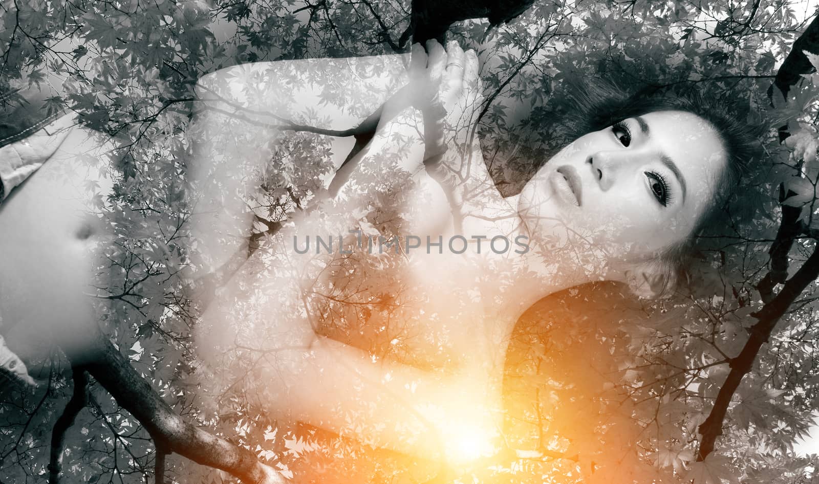 Double exposure portrait of Beautiful girl combined with photogr by gutarphotoghaphy