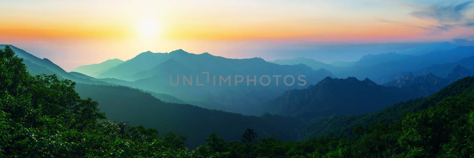 Sunrise at Seoraksan National Park, The best of Mountain in South Korea. Panorama landscape.