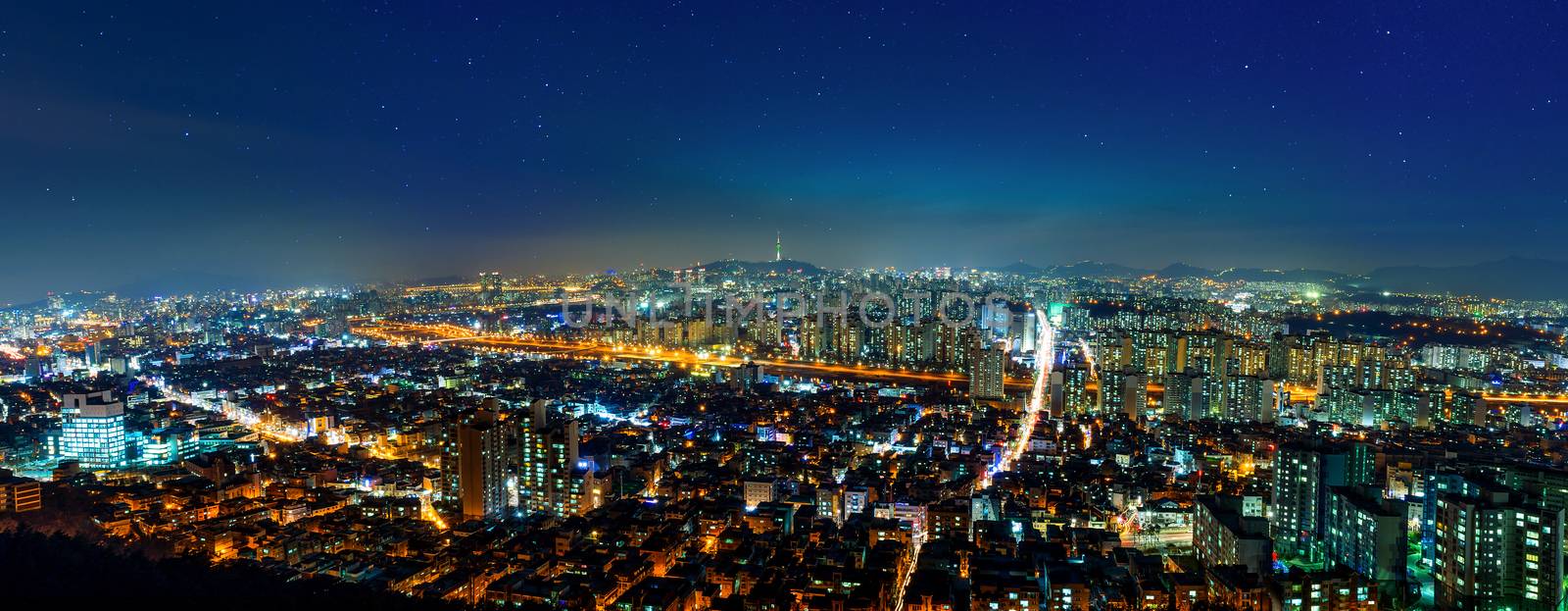 Panorama of downtown cityscape and Seoul tower in Seoul, South K by gutarphotoghaphy