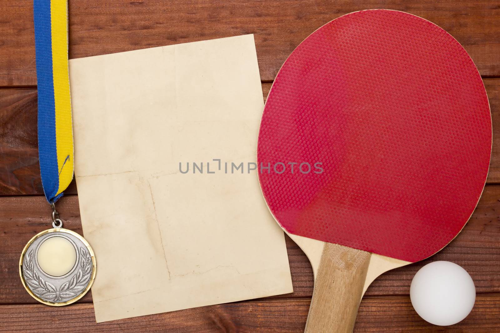 Creative on the topic of table tennis. Racket and accessories for table tennis.