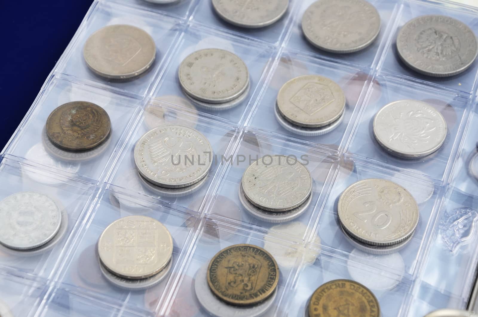 Collection of different coins, old coins from all around Europe, money collection.