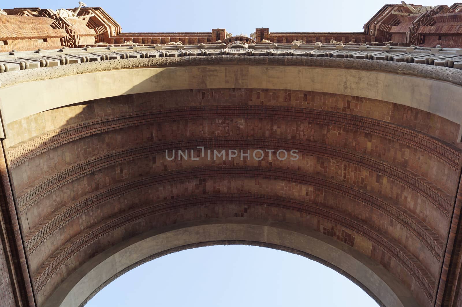 Bottom view of Arc de Triomf in Barcelona, Spain