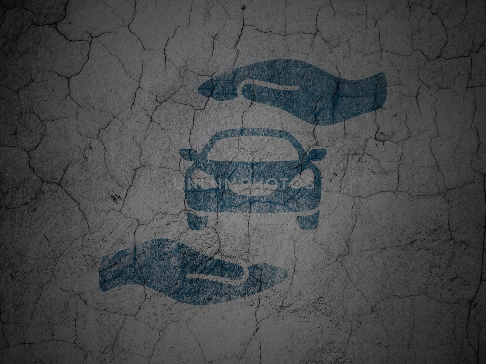 Insurance concept: Car And Palm on grunge wall background by maxkabakov