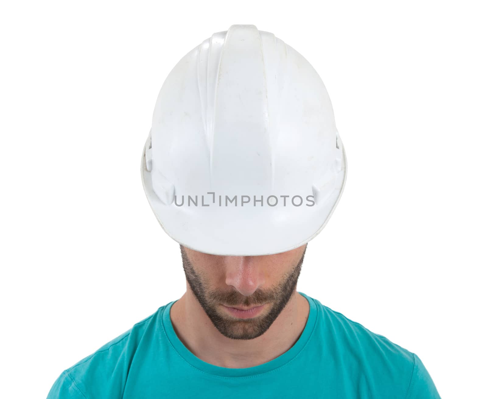 Engineer with hardhat on white background by michaklootwijk