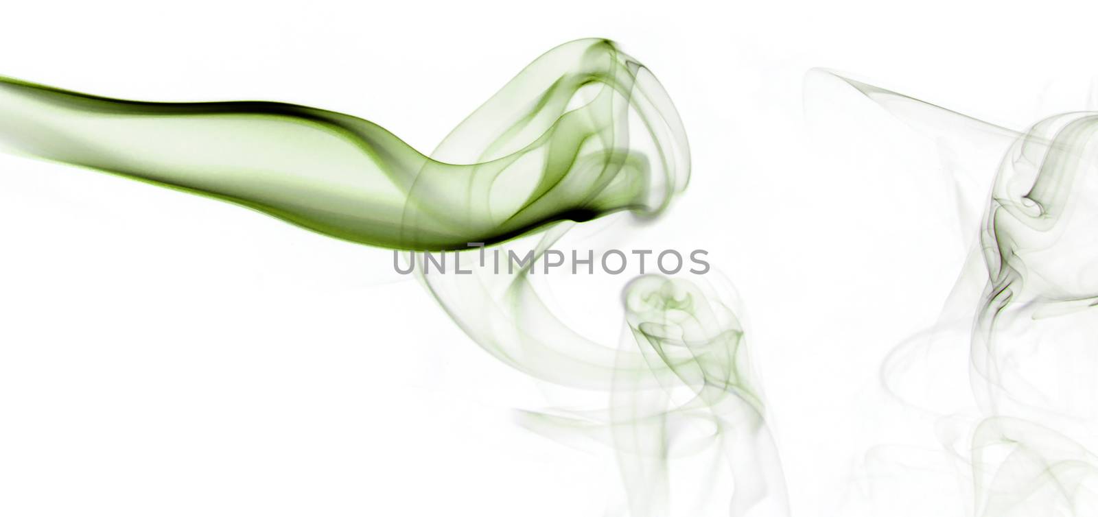 Green insence smoke on white background with free space for your text.