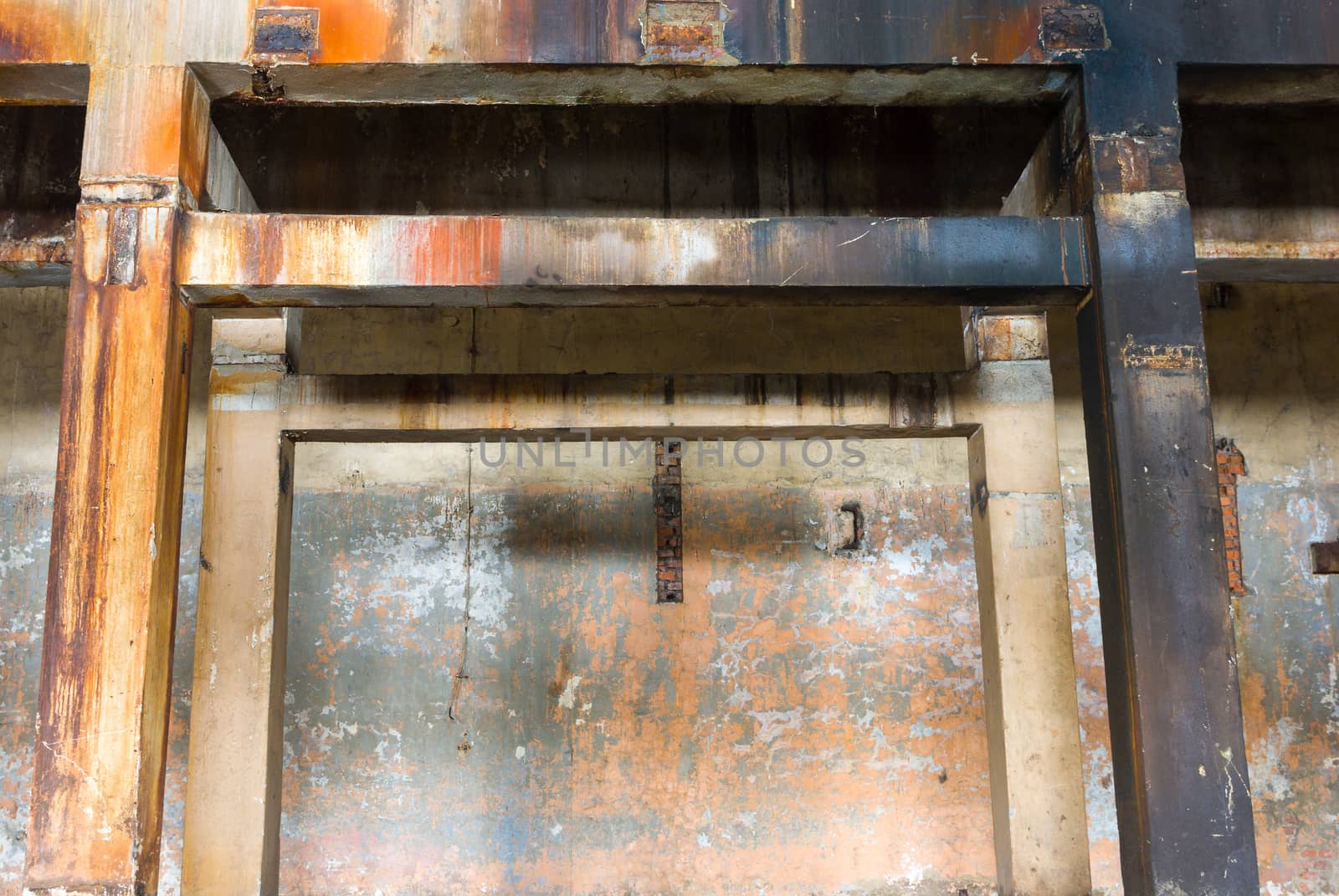 wide angle view of an old wall abandoned factory building