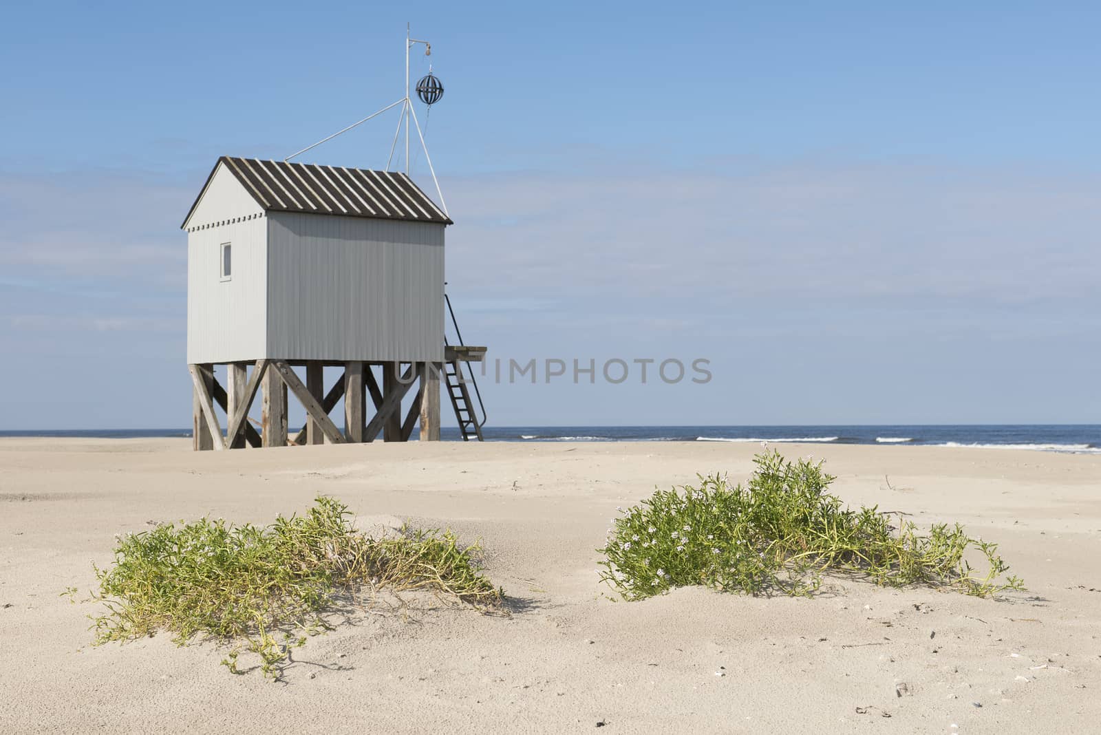 Famous authentic wooden beach hut, for shelter, on the island of Terschelling in the Netherlands.
