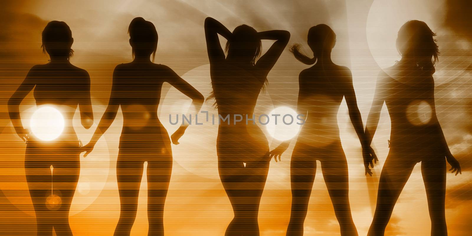 Beach Babes Sunset Silhouette Enjoying the Sun