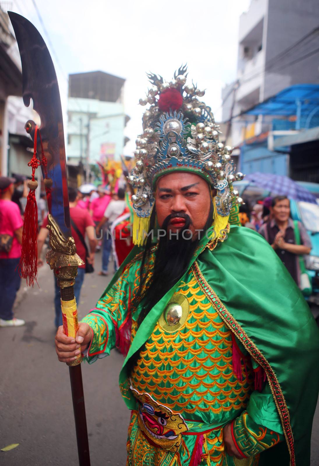 INDONESIA, Jakarta: A costumed man celebrates the Chinese New Year in Jakarta, Indonesia at the Cap Go Meh carnival in the Glodok area on February 21, 2016. Residents of this Chinese neighborhood hold a colorful procession, complete with costumes and mascots welcoming the Year of the Monkey.  