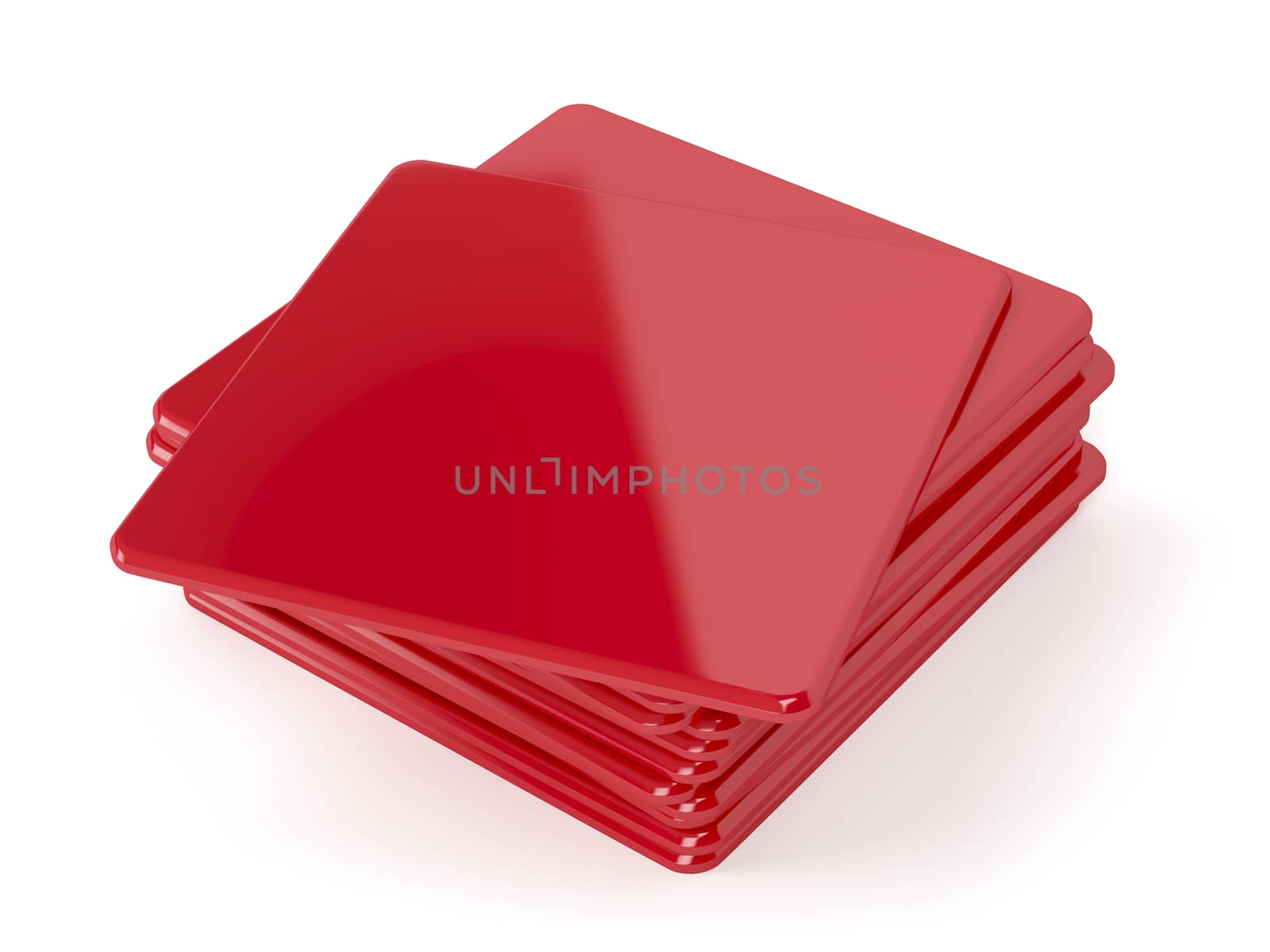 Red beermats on white background