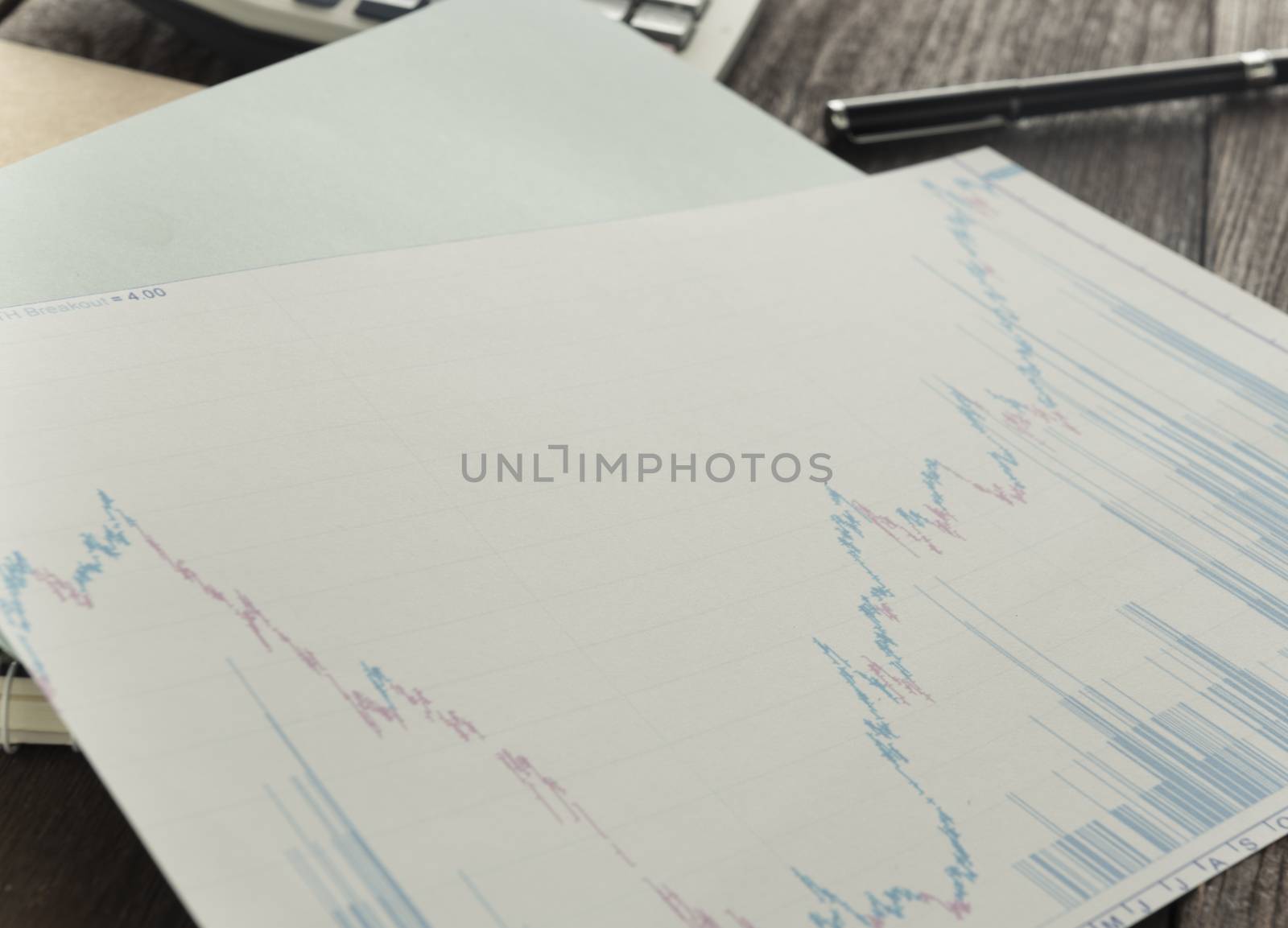 Work table with graph pad and a pen with a calculator.business concept.