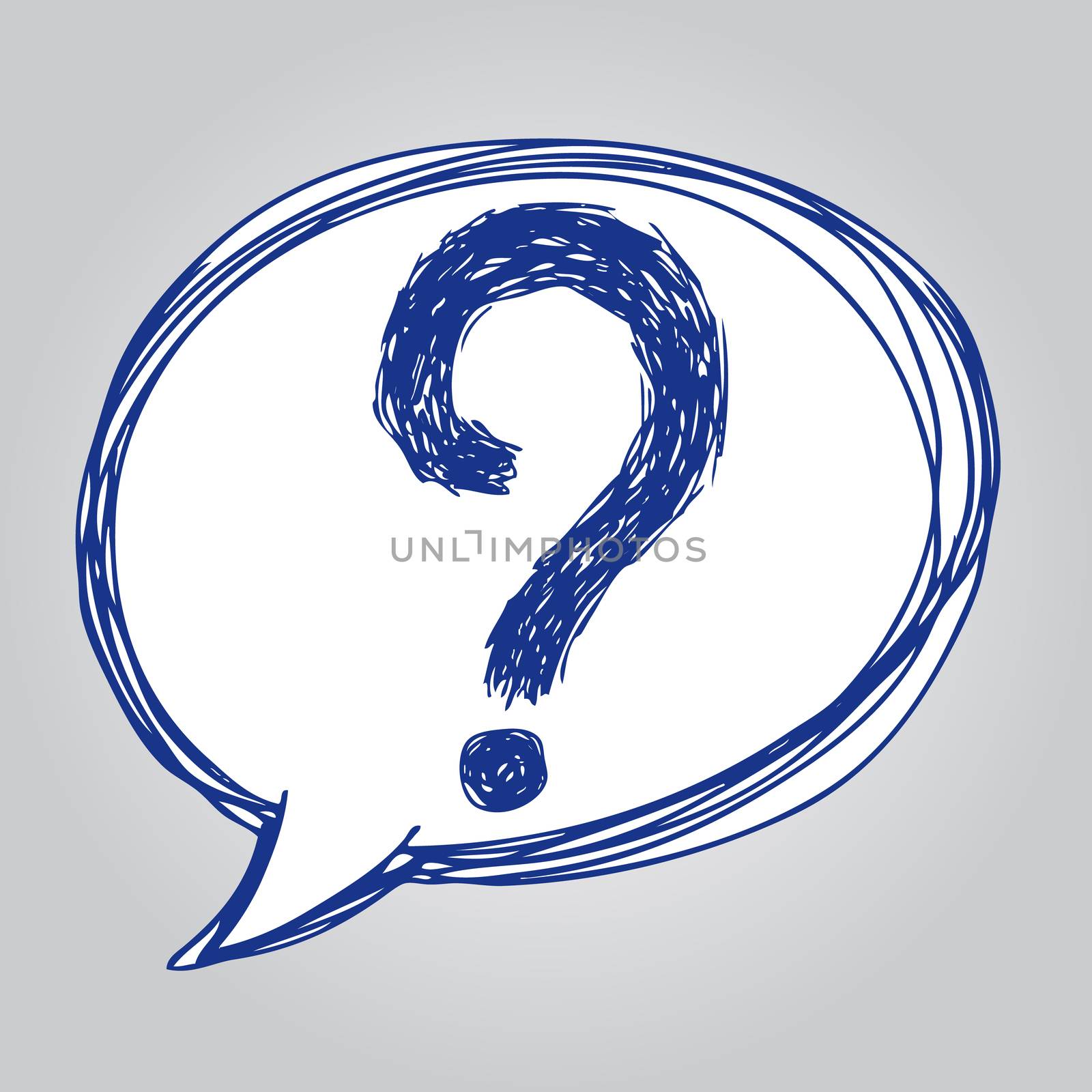 freehand sketch illustration of question marks in speech bubble icon, doodle hand drawn