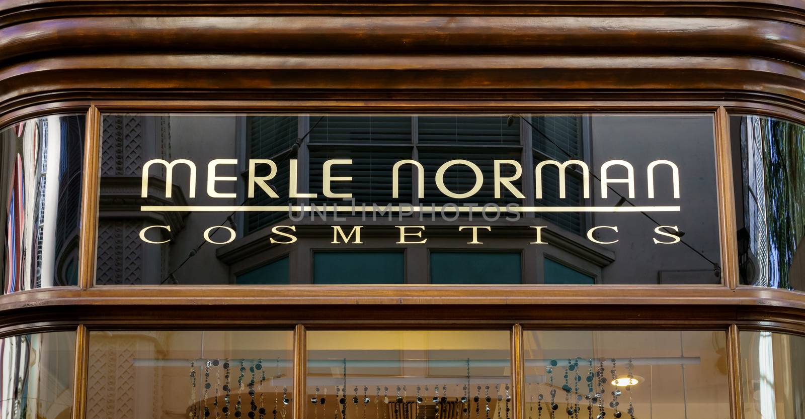 PASADEDNA, CA/USA - NOVEMBER 22, 2015: Merle Norman exterior and logo. Merle Norman Cosmetics is a manufacturer of cosmetics products.