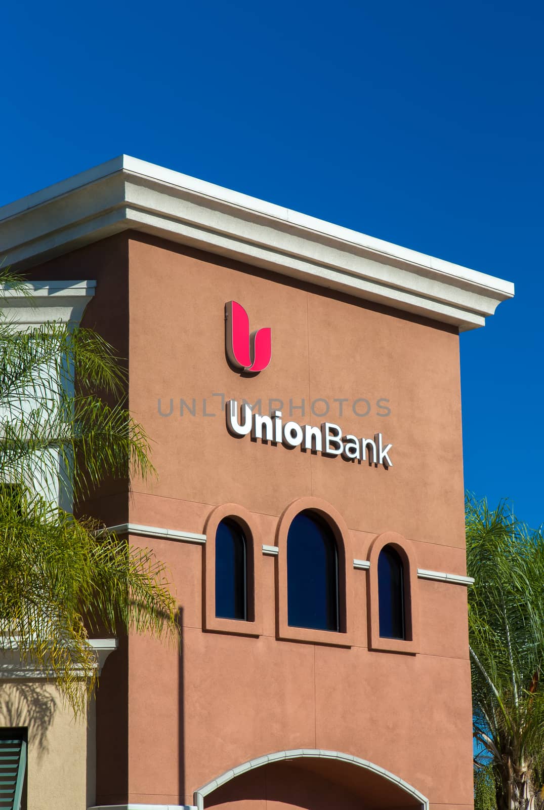 ARCADIA, CA/USA - NOVEMBER 22, 2015: Original UnionBank exterior and logo. UnionBank is abank with branches in California, Washington and Oregon.