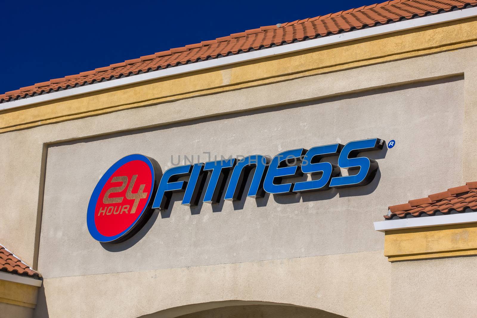 MONROVIA, CA/USA - NOVEMBER 22, 2015: 24 Fitness Center Building. 24 Hour Fitness is the world's largest privately owned d fitness center chain.