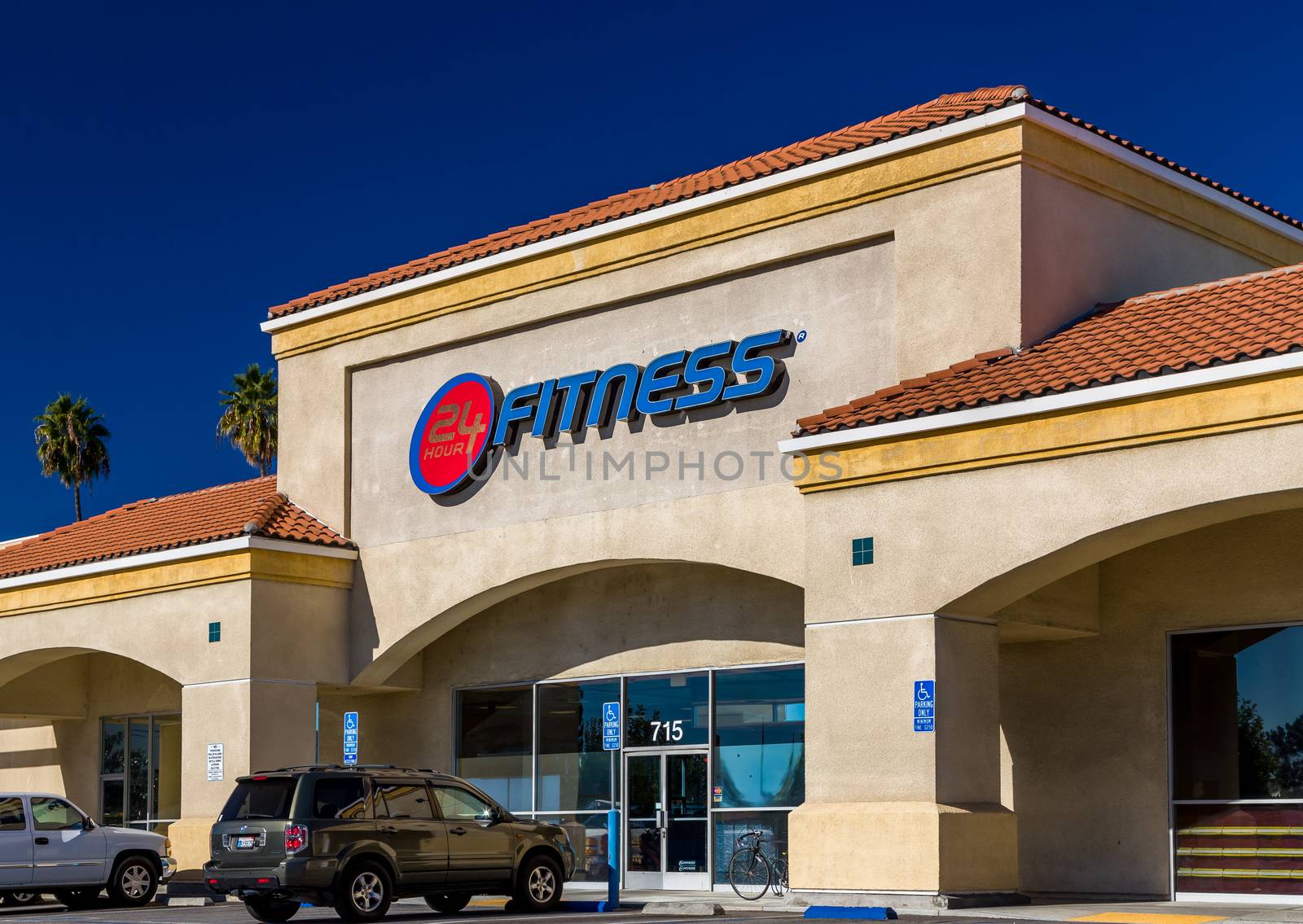 MONROVIA, CA/USA - NOVEMBER 22, 2015: 24 Fitness Center Building. 24 Hour Fitness is the world's largest privately owned d fitness center chain.