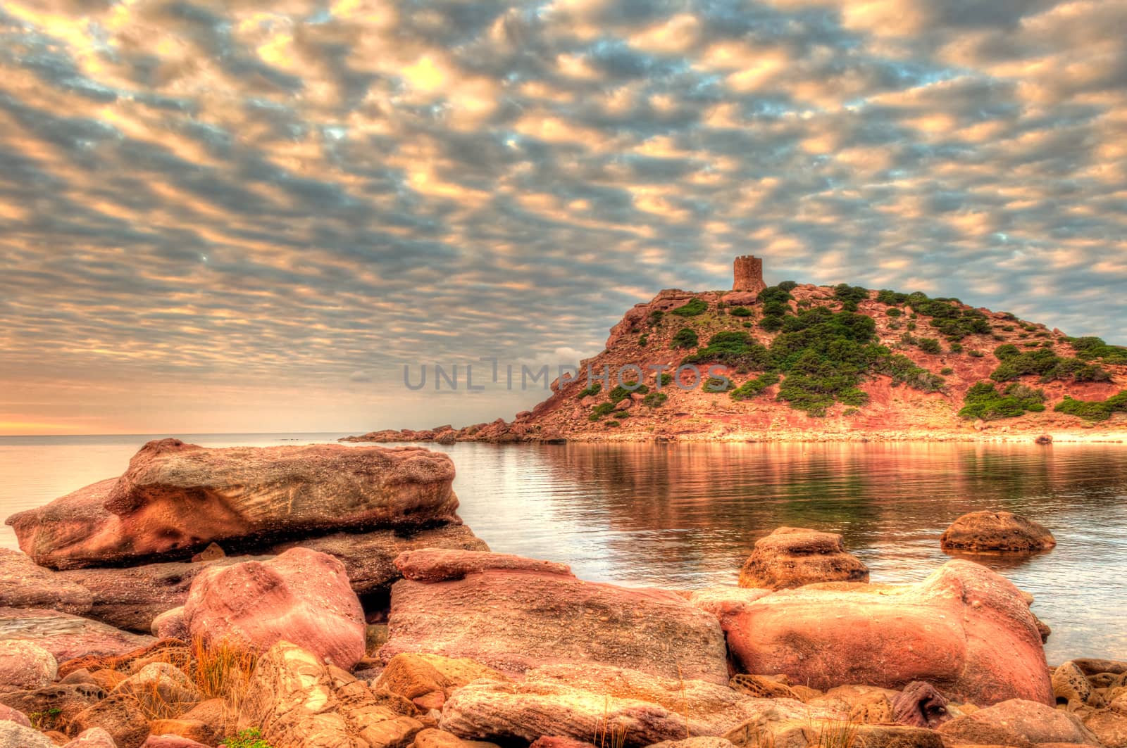 Landscape of the coast of Sardinia, Porticciolo at sunset