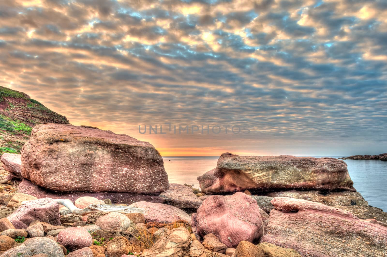 Landscape of the coast of Sardinia, Porticciolo at sunset