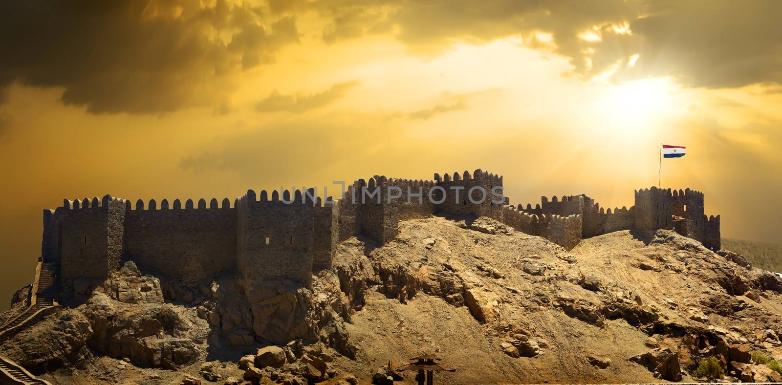 Ruins of fortress in Taba at sunset, Egypt