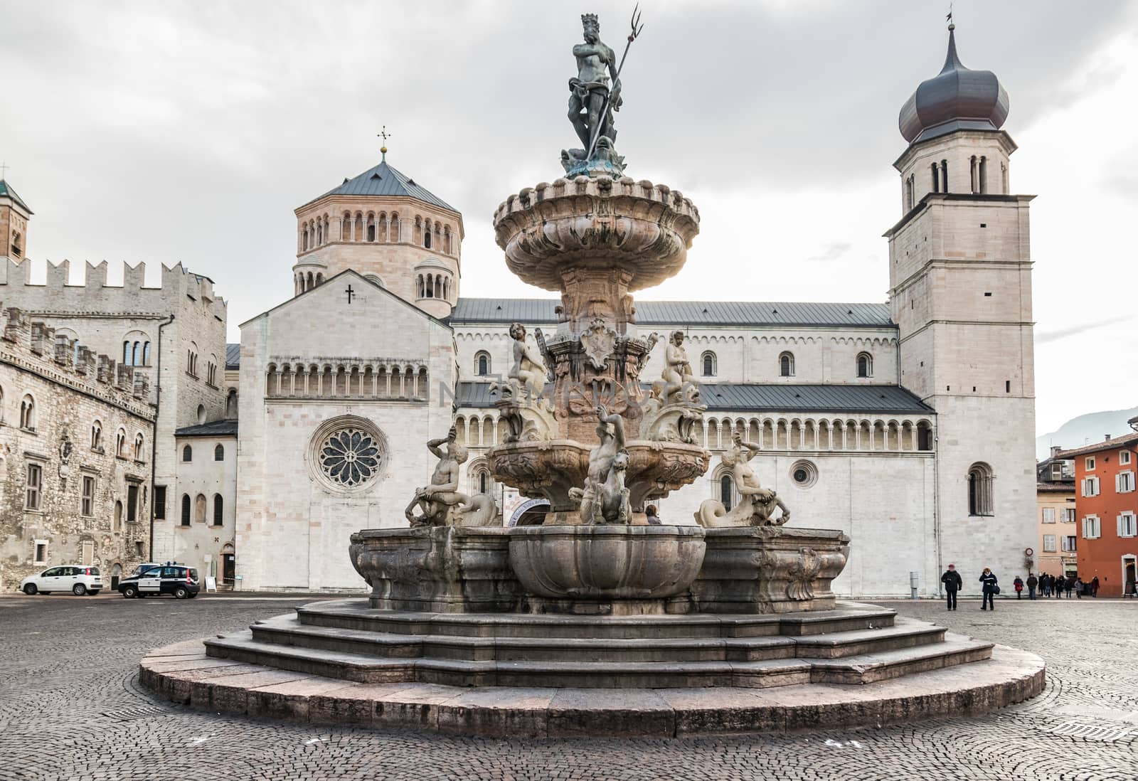 TRENTO, ITALY - CIRCA DECEMBER 2015: Neptune fountain in Cathedral Square, Trento, Italy