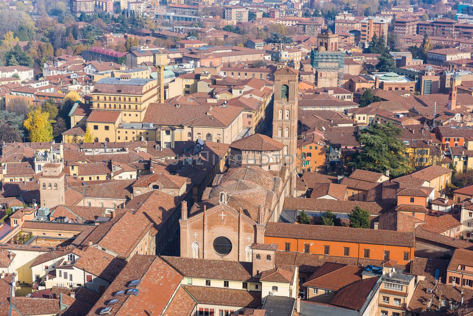 Panoramic view from the Torre degli Asinelli, over the old town of Bologna.