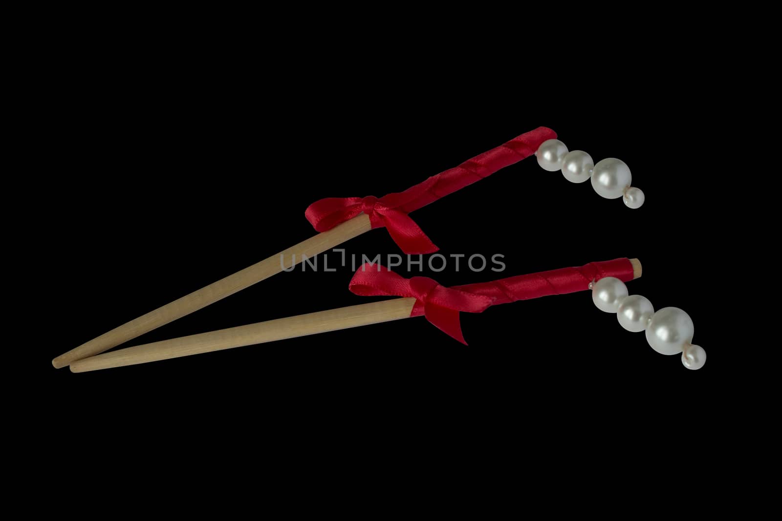 sticks for hair, handmade, pearl, isolated on white