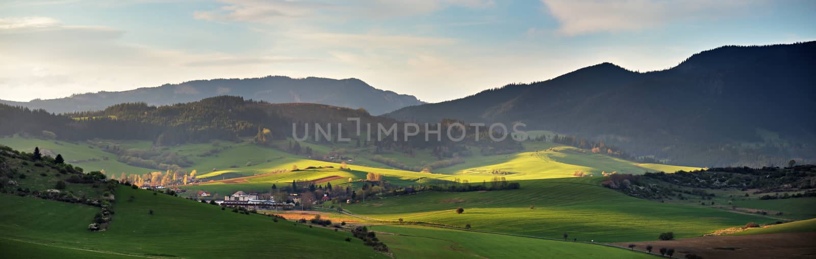 Spring in Slovakia. April sunny hills. Countryside panorama by weise_maxim