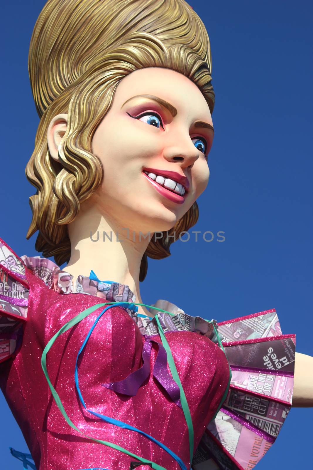 Nice, France - February 21 2016: Parade Float during the Carnival of Nice (Corso Carnavalesque 2016) in French Riviera. The Theme for 2016 was King of Media