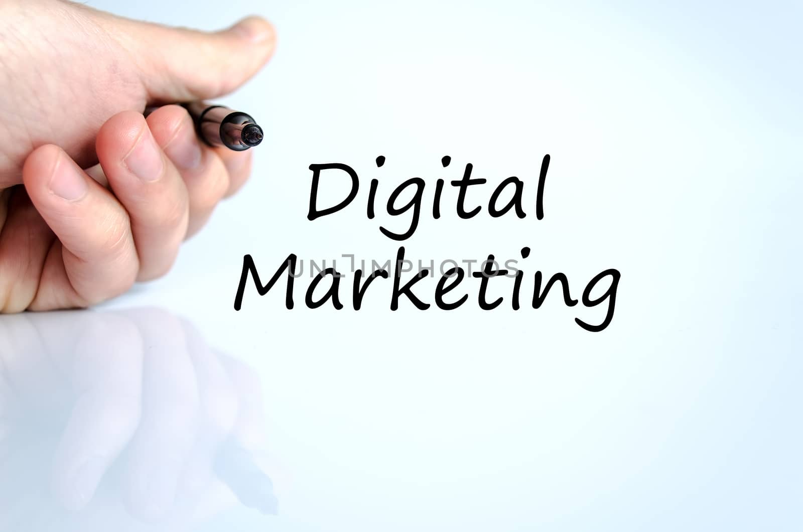 Business man hand writing digital marketing
