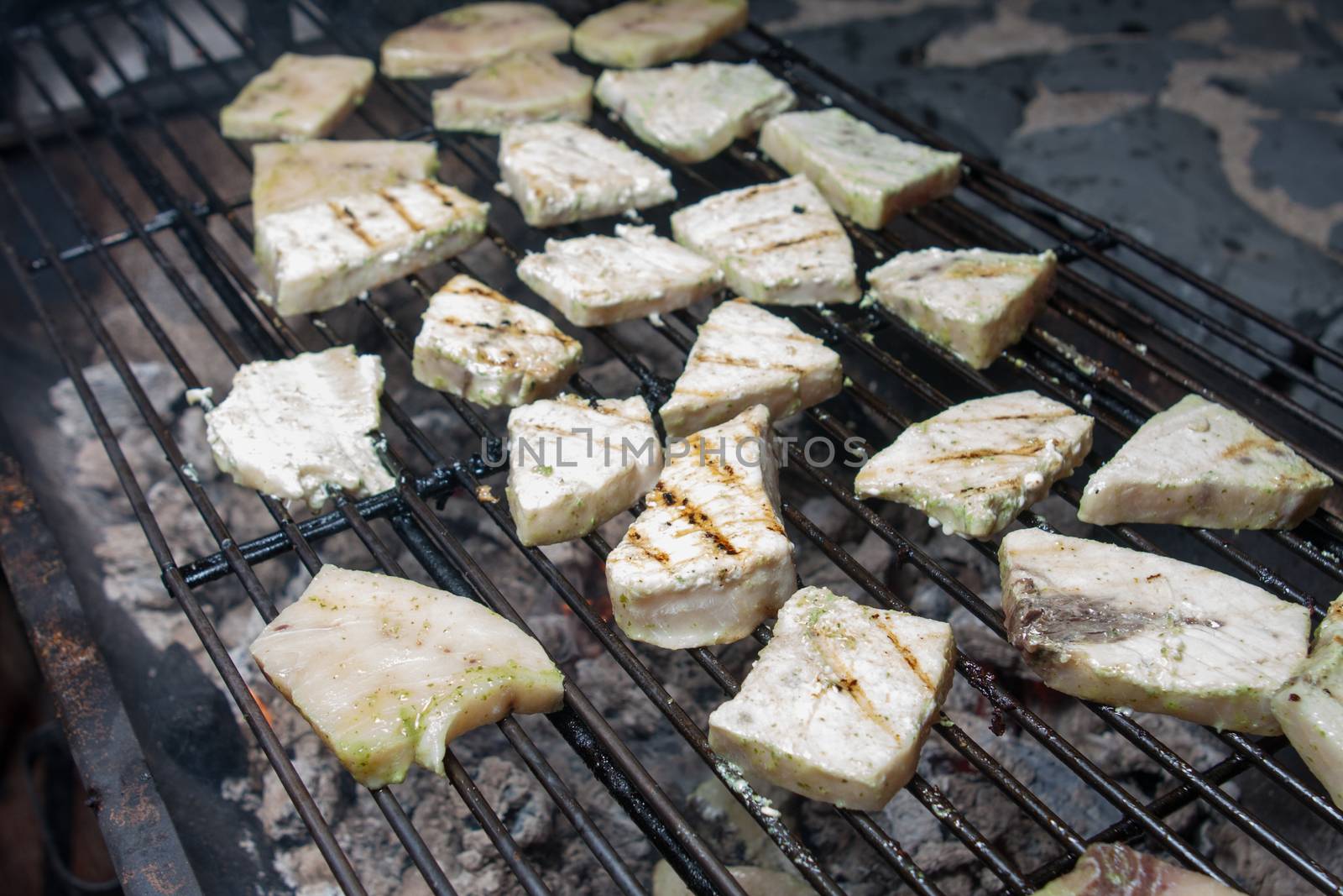 smoked fish barbecue roasted on grill