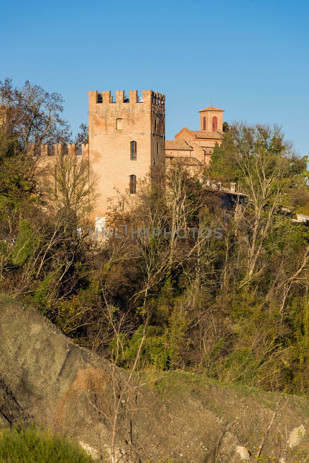 Tower of the fortification surrounding the ancient abbey of Monteveglio