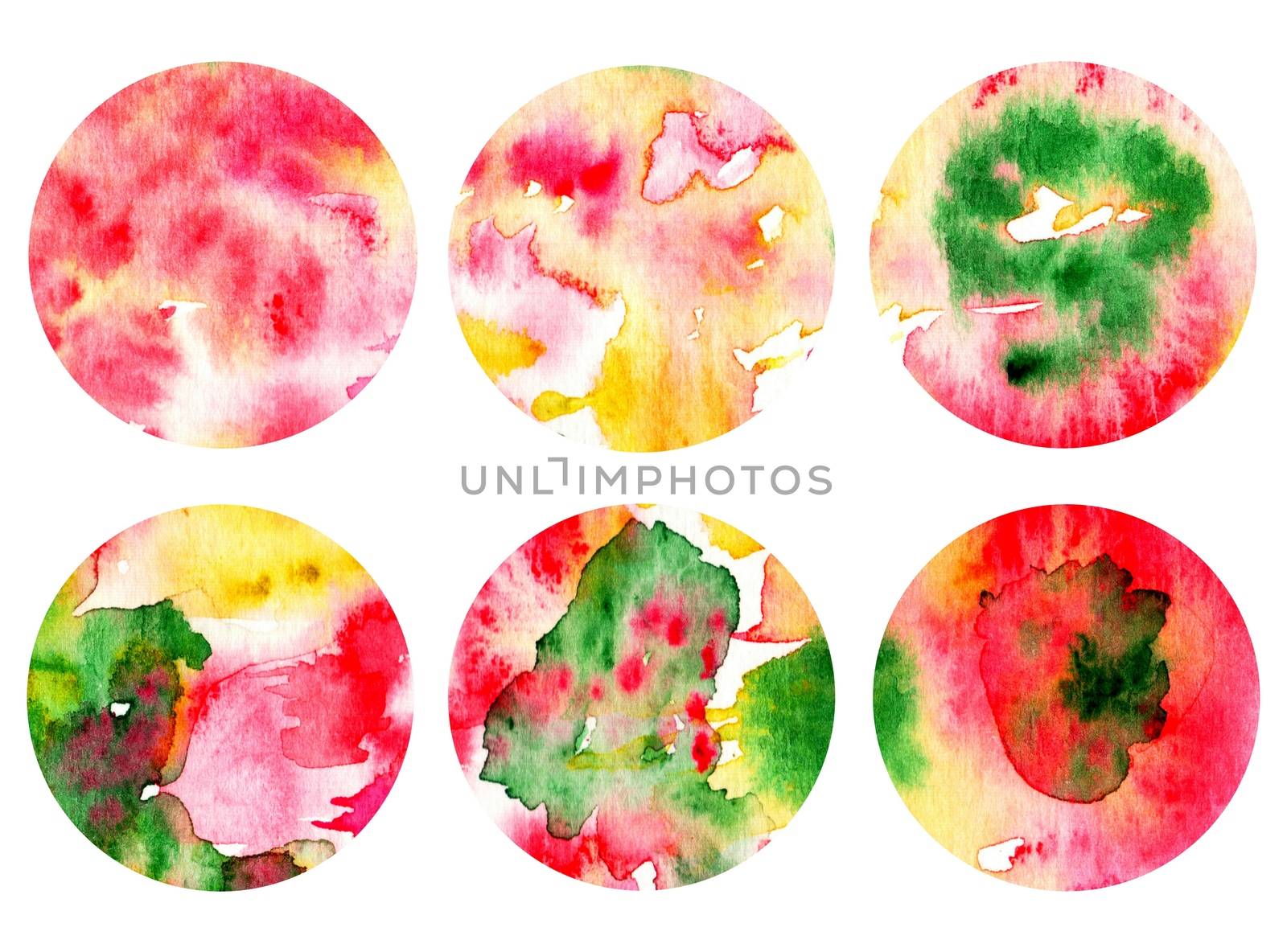 Set of 6 watercolor backgrounds in a circle. Background bubbles by Julia_Faranchuk