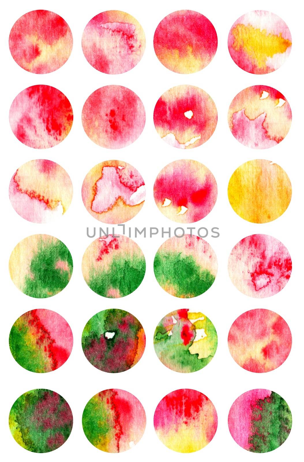 Set of 24 watercolor backgrounds in a circle. Background bubbles by Julia_Faranchuk