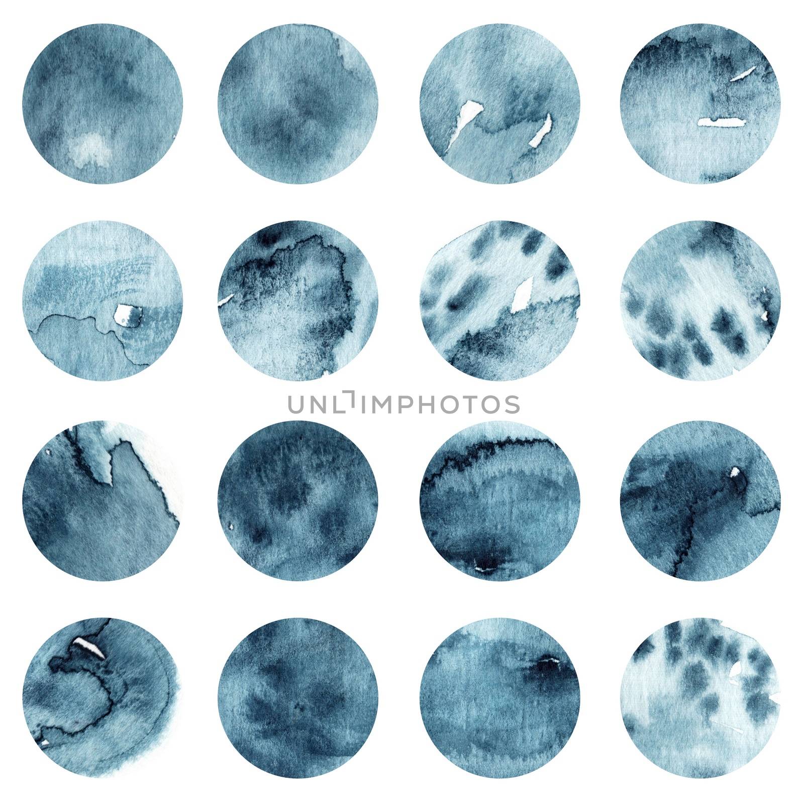 Set of 16 watercolor backgrounds in a circle. Background bubbles by Julia_Faranchuk