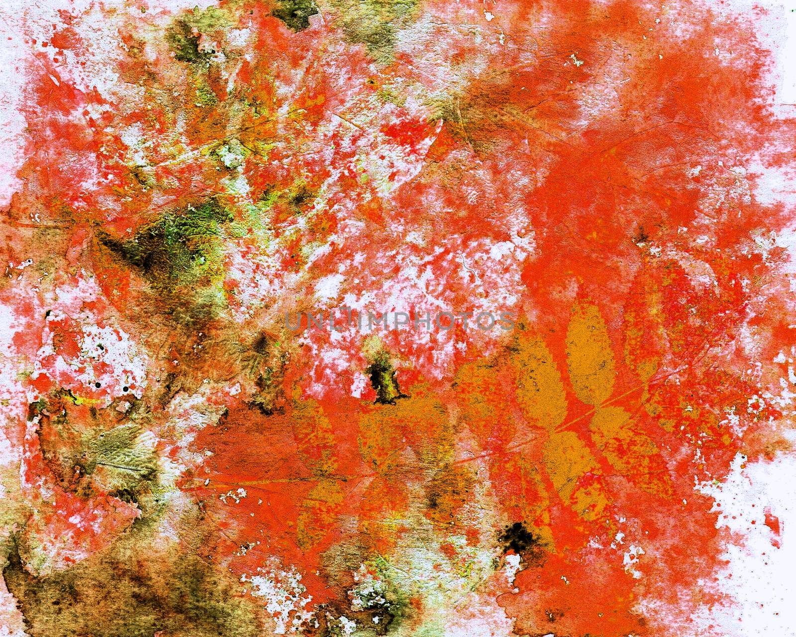 Abstract watercolor background and rowan leaves. Mixed media by Julia_Faranchuk