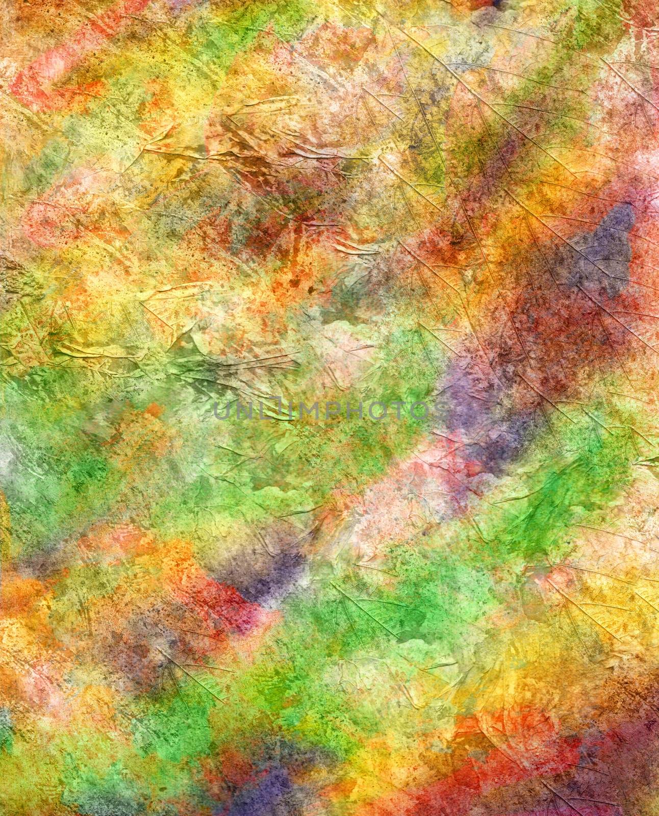 Abstract watercolor background handmade. Mixed media background. Crumpled paper, leaves, spray