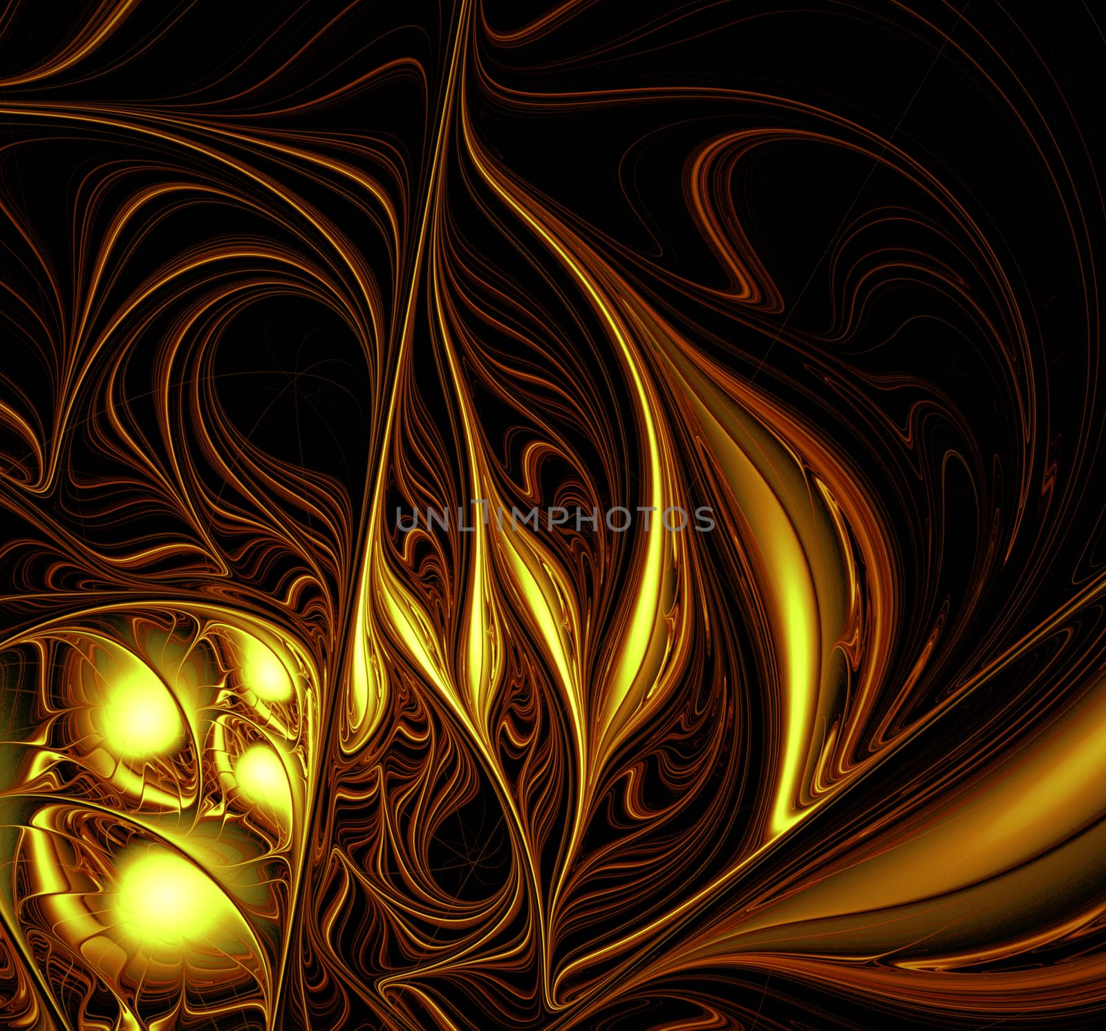 Excellent mysterious glowing gold metallic fractal pattern